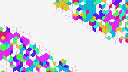 Colorful geometric pattern with cubes and hexagons. Technology background. Vector illustration