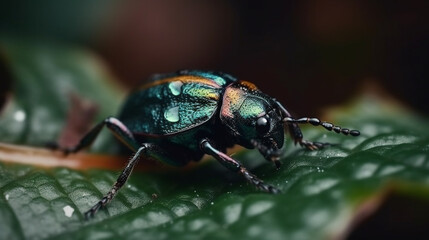 Macro shot of a ladybug on a leaf in the rain.generative ai