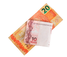 Note of twenty and ten Brazilian Reais. png transparent background