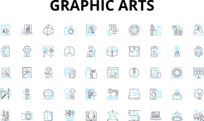 Fototapeta na wymiar Graphic arts linear icons set. Typography, Logos, Illustration, Design, Layout, Vector, Branding vector symbols and line concept signs. Color,Arrk,Composition illustration