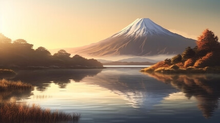 Mt. Fuji and Chureito Pagoda with cherry blossom.generative ai