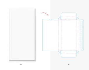 Realistic blank cardboard box mockup with drawing. Flat lay view. Vector illustration isolated on white background. Can be use for food, candy, sweet and etc. EPS10.	