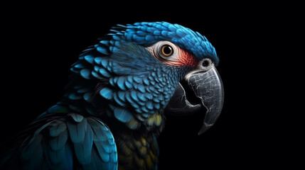 Beautiful blue macaw parrot isolated on a black background.generative  ai