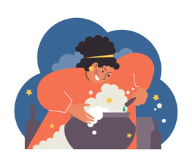 Occultism concept. Character performing witchcraft rituals, sorcery