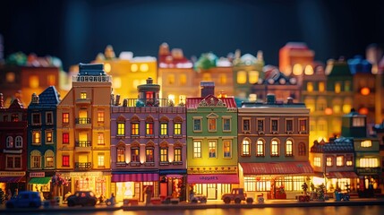 Fototapeta na wymiar cute miniature cityscape with buildings, trees cars, street view, Generative Ai