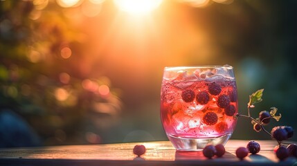 close up a glass of summer infuse fruit tea refreshing drink with morning light, Generative Ai