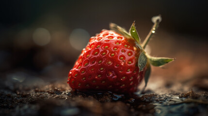 centered big strawberries, close up shop, panoramic banner, nature background, morning dew, AI
