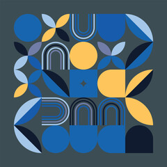 Fototapeta premium Geometric pattern background. Abstract circle square shapes, modern minimal swiss poster layout. Bauhaus style Vector flat set