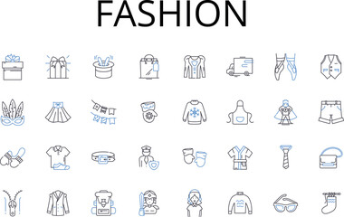 Fashion line icons collection. Style, Elegance, Trend, Chic, Mode, Look, Attire vector and linear illustration. Grace,Glamour,Modish outline signs set