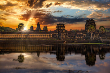 Naklejka premium Angkor Wat temple at sunset near Siem Reap, Cambodia