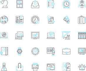 Legal entity linear icons set. Corporation, Partnership, Business, Company, Firm, LLC, Trust line vector and concept signs. Organization,Association,Sole proprietorship outline illustrations