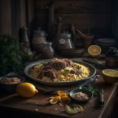 kitchen dish rice with meat