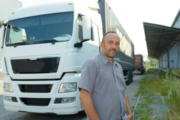 Fototapeta na wymiar handsome driver near big modern truck outdoors