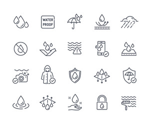Waterproof line icons set