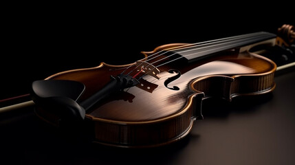 Obraz premium violin on a black background, close-up, musical instrument.generative ai