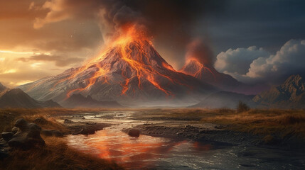 Volcanic eruption in Kamchatka, Russia.generative ai