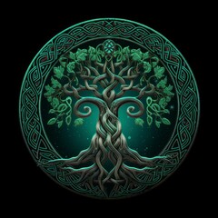 The Enchanting Celtic Tree of Life and Death in Emerald, Generative AI