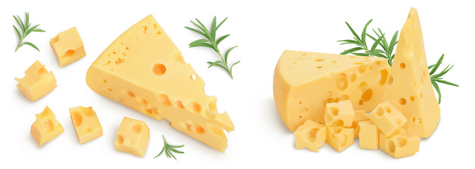 piece of cheese isolated on white background . Top view. Flat lay