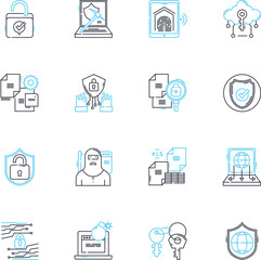 Surveillance linear icons set. Monitoring, Observation, Investigation, Privacy, Tracking, Watchfulness, Spying line vector and concept signs. Inspection,Vigilance,Security outline illustrations