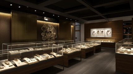 A custom storefront display for a high-end jewelry store. Generative AI