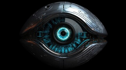 A futuristic cybernetic eye scanning the environment. Isolated background. Generative AI