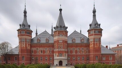Fototapeta premium A grand tower building with a series of turrents. Generative AI