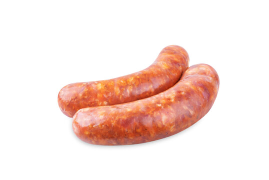 Chorizo raw meat sausage on a white isolated background