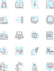 Digital education linear icons set. Online, Virtual, E-learning, Remote, Interactive, Multimedia, Digital line vector and concept signs. Connected,Innovative,Hybrid outline illustrations