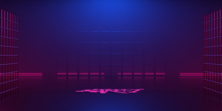 hip hop breakdance stage dancing room with wall for graffity, floor of dance club, 3d illustration rendering background