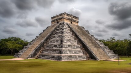 A view of the ancient Mayan ruins of Chichen  Itza,  Mexico. Generative AI