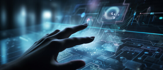 Finger touching screen, HUD, heads up display, computer technology, virtual screen, cyber security, cybersecurity