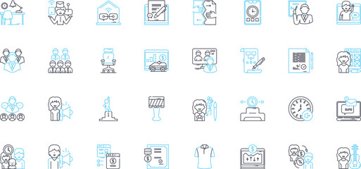Off-site facility linear icons set. Remote, Dispersed, Outsourced, Decentralized, Distant, Independent, External line vector and concept signs. Removed,Secondary,Alternative outline illustrations