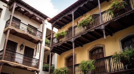 Fototapeta na wymiar Close sho of balconies and historic plazas. Generative AI