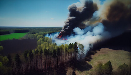 Fototapeta premium A fire is burning in the forest. Generative AI