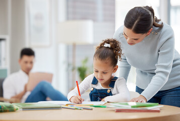 With the right guidance, she can do great things. a young mother helping her daughter with her homework at home.