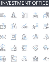 Investment office line icons collection. Wealth Management Office, Financial Management Center, Investment Firm, Asset Management Company, Portfolio Management Office, Equity Investment Office, Hedge