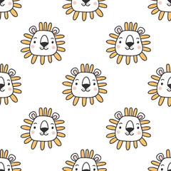 Lion seamless pattern. Hand drawn cute background