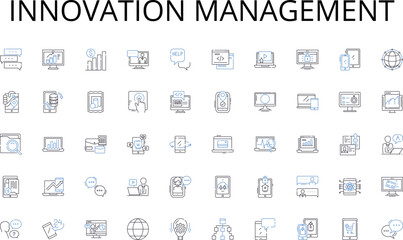 Innovation management line icons collection. Enlightenment, Insight, Discernment, Intelligence, Understanding, Perception, Comprehension vector and linear illustration. Sagacity,Prudence,Experience