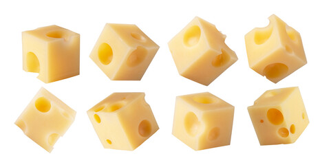 Superbly retouched cubes of cheese isolated on white