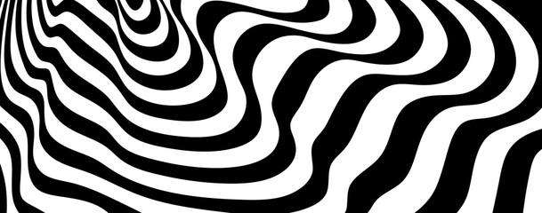 Abstract background with lines and waves. Line art. Black lines zigzag. Black and white background.