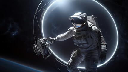 Obraz na płótnie Canvas an astronaut inside a compartment with high-tech equipment.
