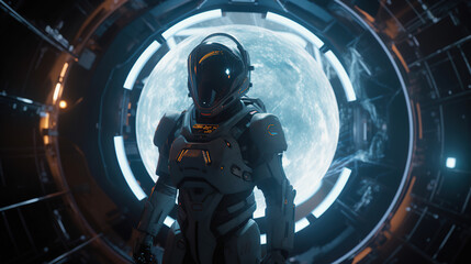 Fototapeta na wymiar an astronaut inside a compartment with high-tech equipment.