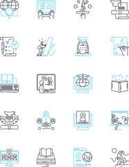 Virtual classes linear icons set. Online, Zoom, Distance, Remote, Webinar, E-learning, Virtual line vector and concept signs. Classroom,Digital,Synchronous outline illustrations