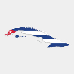 cuba map with flag on gray background