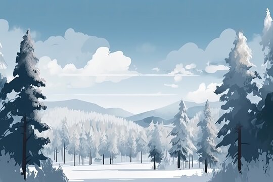 winter wonderland with snow-covered trees. Generative AI