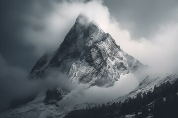 Fototapeta na wymiar Breathtaking snow mountain amid hazy sky. Generative AI