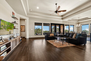 a home living room with dark colors