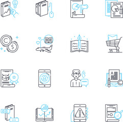 Promotions linear icons set. Discounts, Specials, Coupons, Freebies, Bonuses, Offers, Bargains line vector and concept signs. Incentives,Deals,Clearance outline illustrations