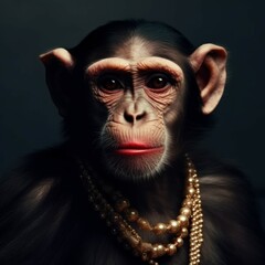 Fototapeta premium Anthropomorphic funny monkey with lipstick painted lips. AI generated, human enhanced