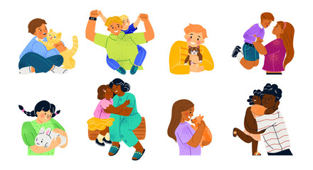 Set of kids in warm hugs